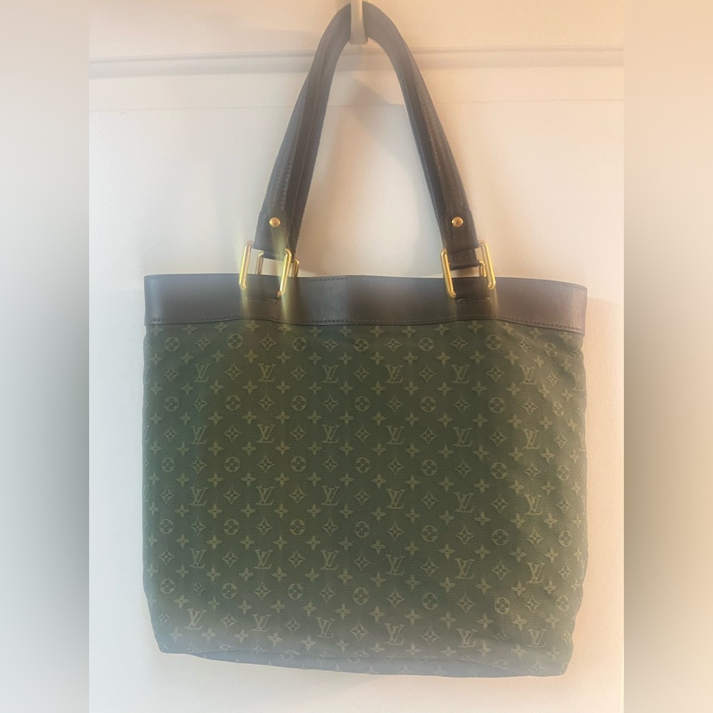 $1,280 LOUIS VUITTON Mini Lin “Lucille” GM Tote Bag, Green Canvas/Brown Leather - Picture 3 of 17